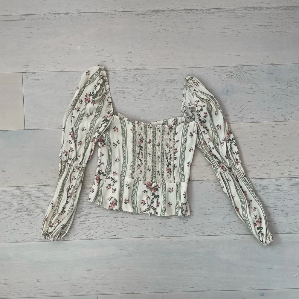 Reformation Cream Floral Square-Neck Corset Blouse